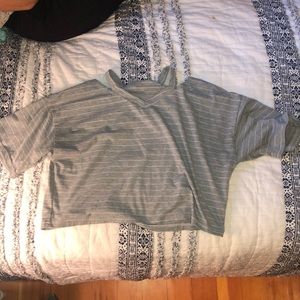 grey and white stripped shirt